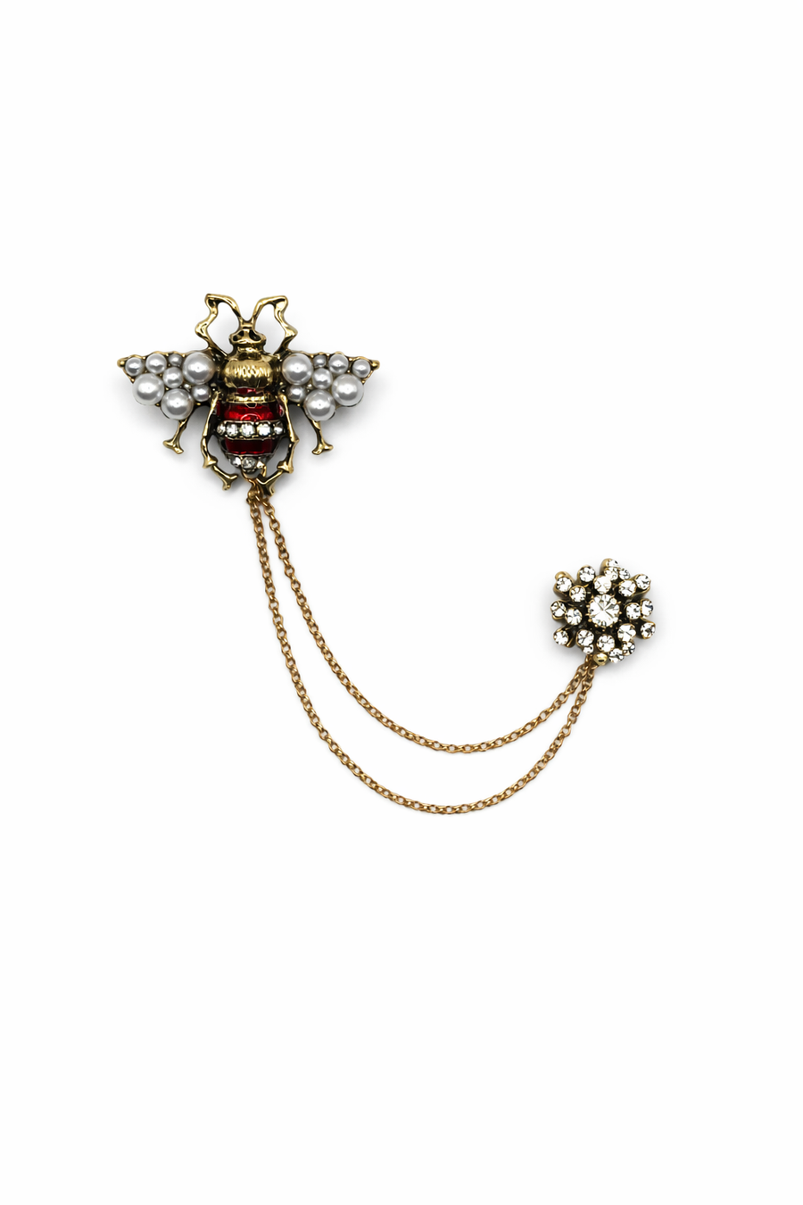 Vintage Style Red Pearl Bee Chatelaine Brooch