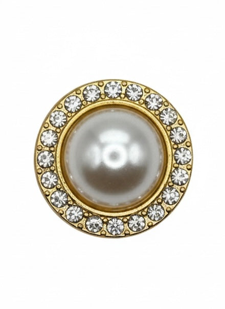 Pearl & Crystal Halo Button Cover | Gold Rim Shirt Clip (2 cm)