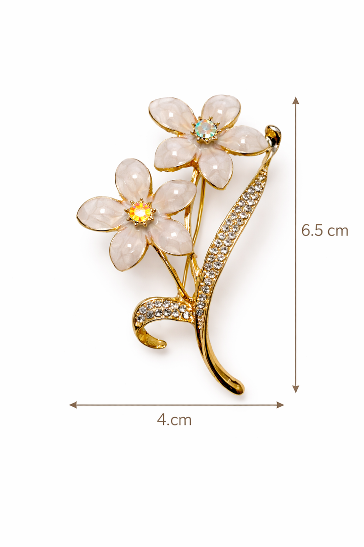 Ivory Twin Blossom Crystal Brooch Petit Détail Lebanon