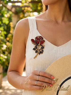 Red Rose Crystal Brooch Petit Détail Lebanon
