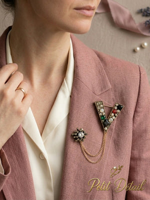 V Crystal Chatelaine Brooch Petit Détail Lebanon