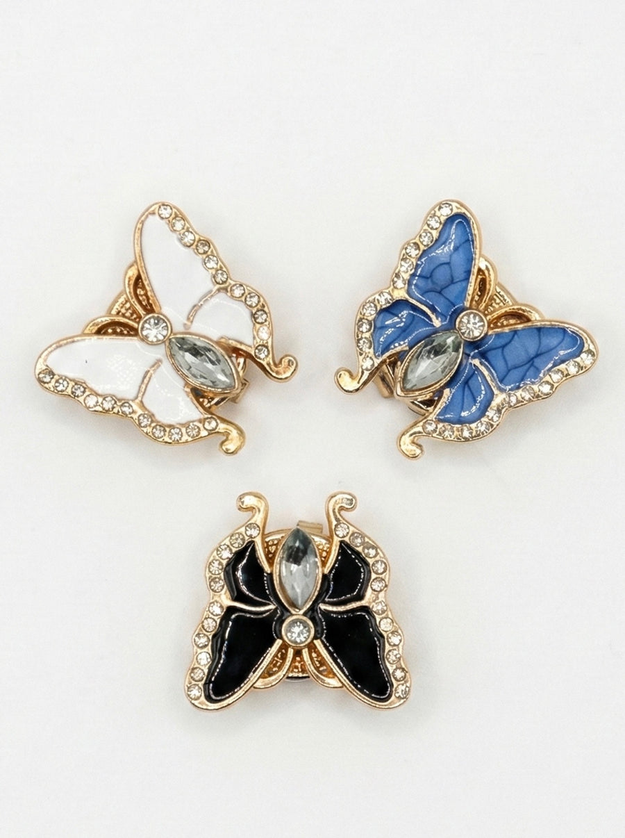 Butterfly Enamel & Crystal Button Covers | Sparkle Wing Button Clips