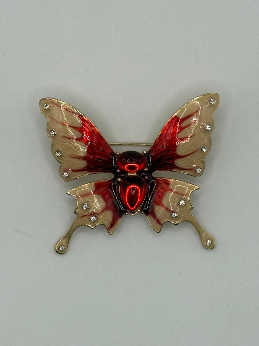 Ethereal Butterfly Brooch | Hand-Painted Enamel & Crystal Swallowtail Pin – red; blue-1; purple metal fashion jewelry, main product image, Petit Détail