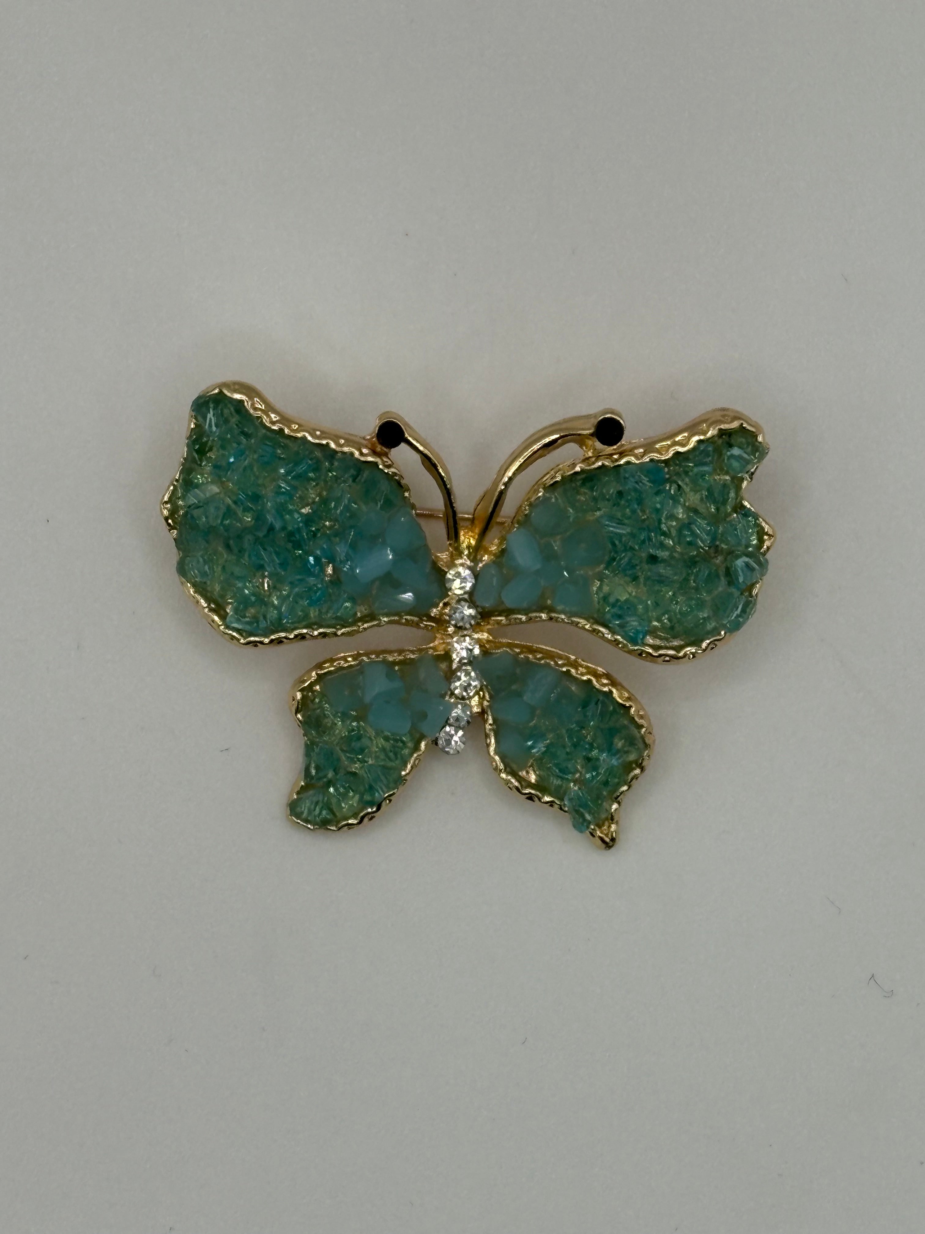 Crushed Crystal Butterfly Brooch Collection | Gold-Tone Geode Style Pin (3 Colors)