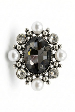 Luxury Crystal & Pearl Jeweled Button (Sew-On) - 2.5 x 2 cm