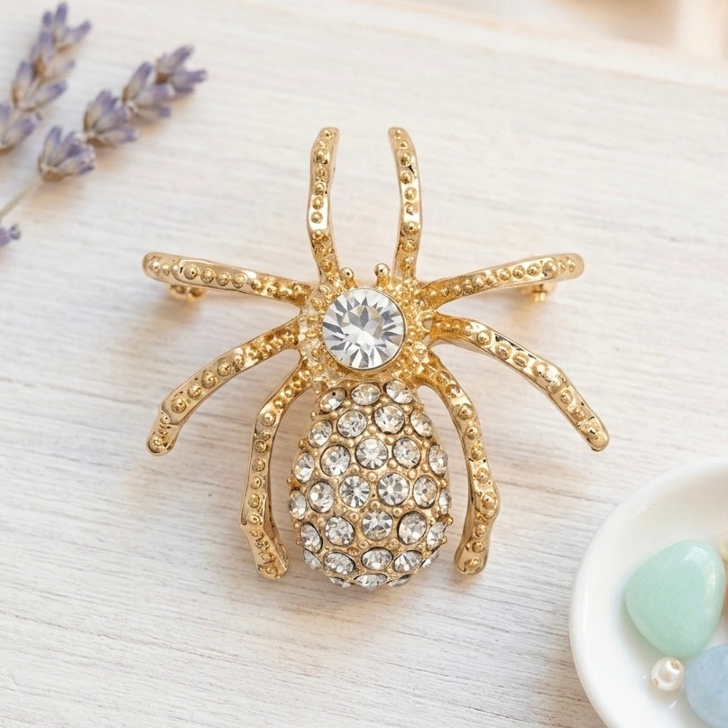 Gold Crystal Spider Brooch Petit Détail Lebanon
