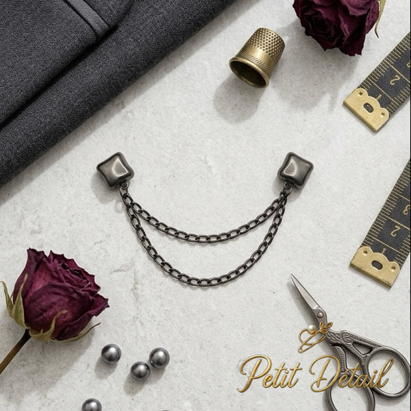 Dark Silver Square Magnetic Double Chain Sleeve Holder Petit Détail Lebanon