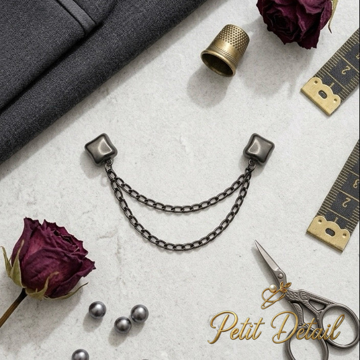 Dark Silver Square Magnetic Double Chain Sleeve Holder Petit Détail Lebanon