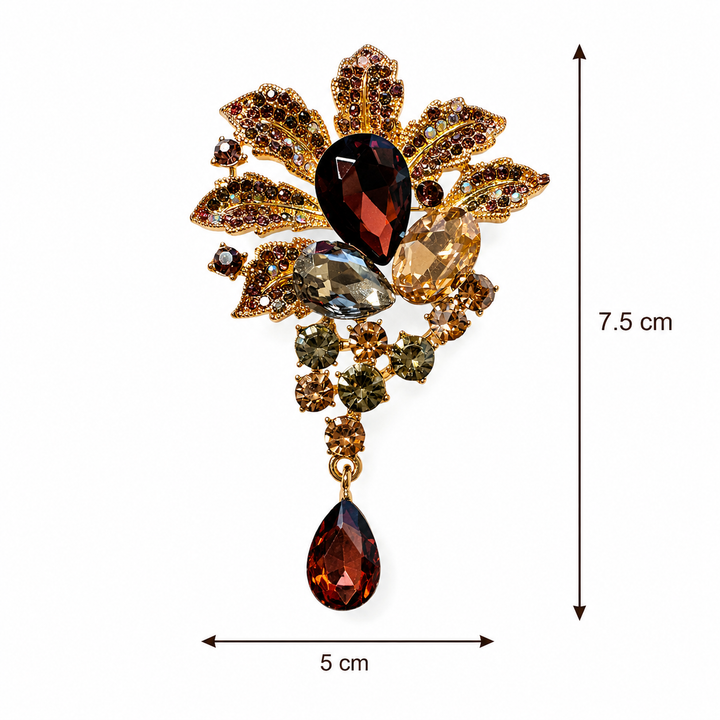 Amber Crystal Leaf Brooch Petit Détail Lebanon