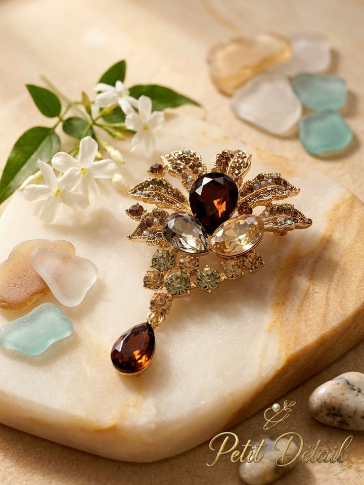 Amber Crystal Leaf Brooch Petit Détail Lebanon