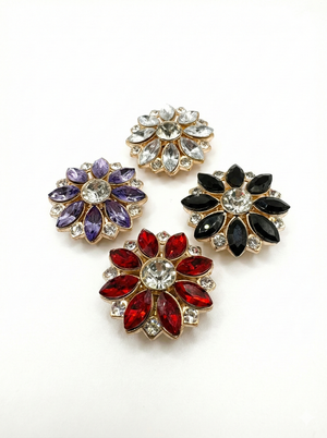 Crystal Flower Button Covers | Jewel-Tone Shirt Embellishments (2.5 cm)