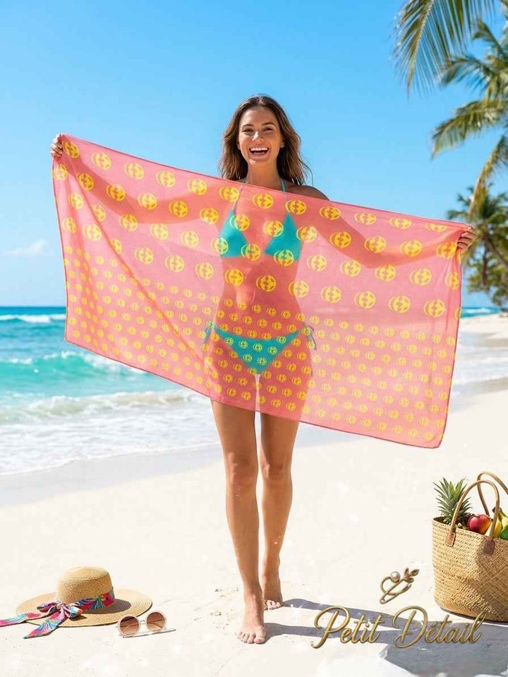 Pink & Yellow Mosaic Skull Beach Pareo – 90 × 175 cm
