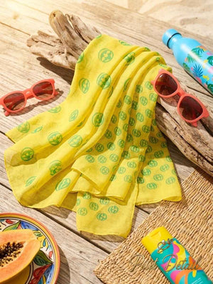 Neon Yellow Skull Mousseline Beach Pareo – 90 × 175 cm
