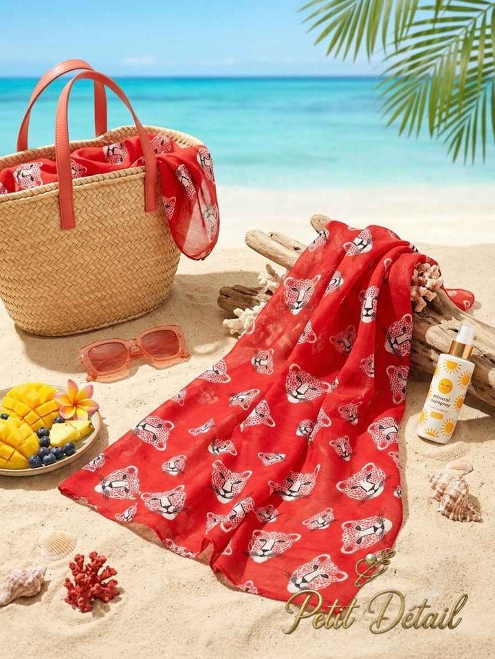 Wild Leopard Mousseline Beach Pareo – Red – 90 × 175 cm Petit Détail Lebanon