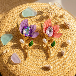 Magnolia Flower Brooch with Pearl Accent Petit Détail Lebanon