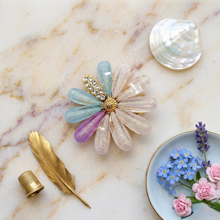 Pastel Iridescent Daisy Brooch with Crystal Petal Petit Détail Lebanon