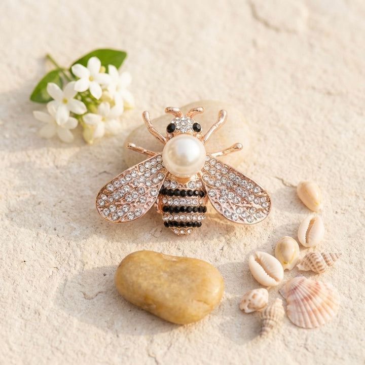 Gold Pearl & Crystal Bee Brooch Petit Détail Lebanon