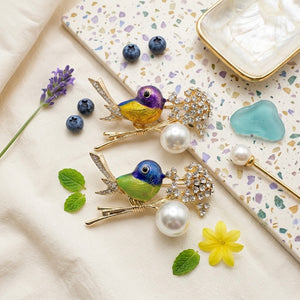 Enamel Bird with Pearl & Crystals Brooch Petit Détail Lebanon