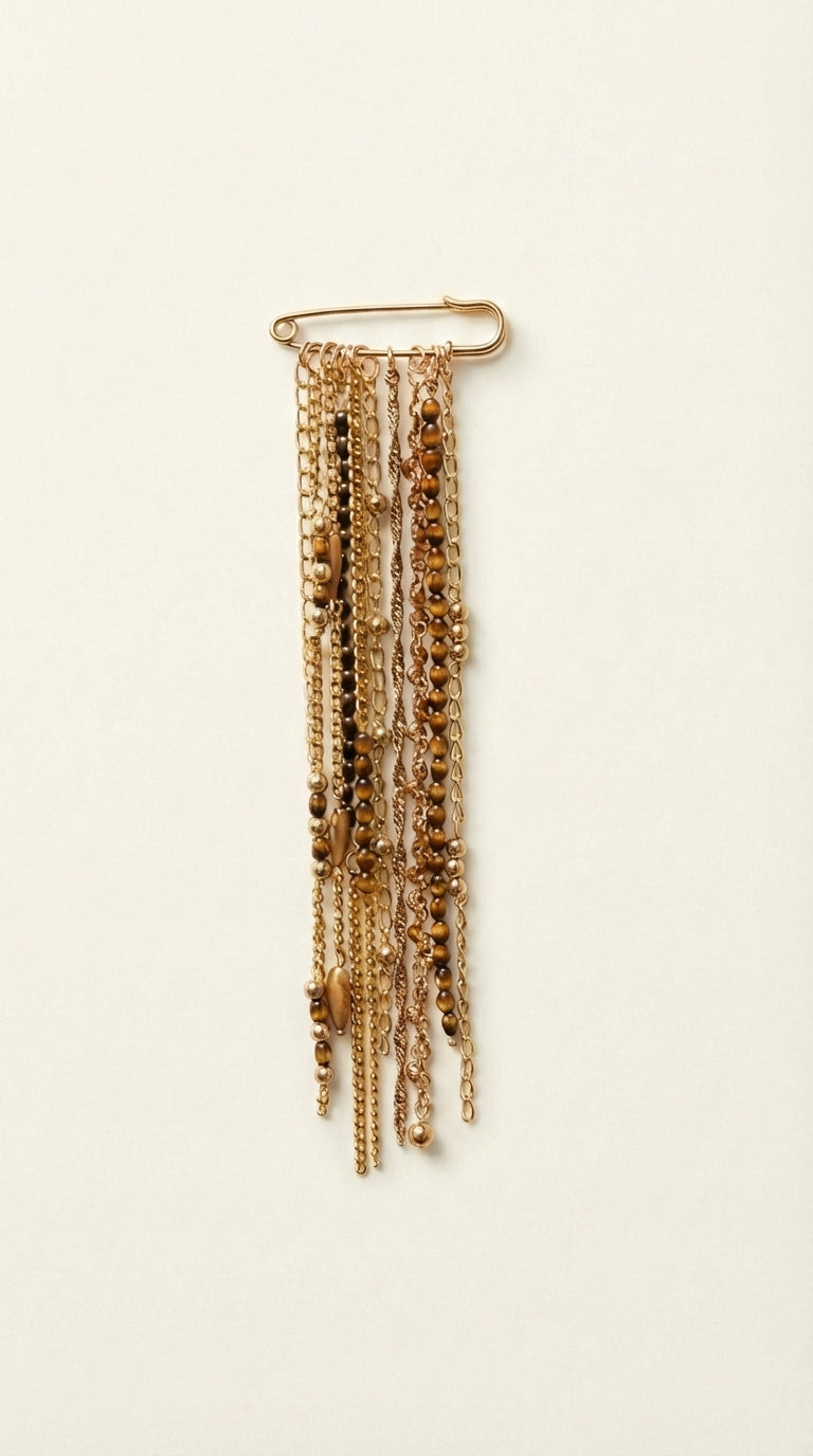 Golden Cascade Safety Pin Brooch | Boho Chain Fringe Kilt Pin – product image | Petit Détail