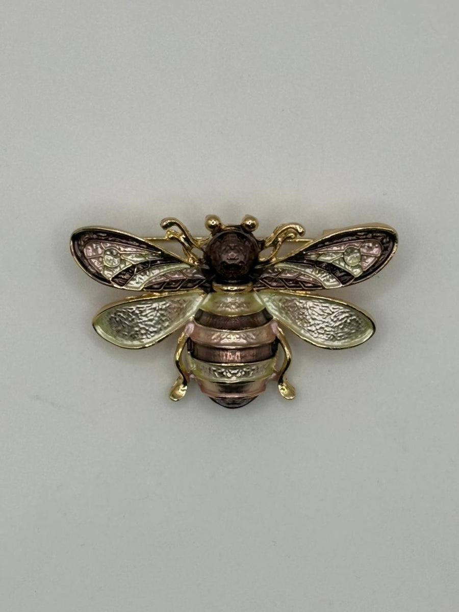 Vintage Enamel Bee Brooch Collection | Hand-Painted Insect Pin (2 Colors) - Color: brown