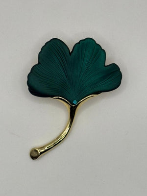 Frosted Ginkgo Leaf Brooch Collection | Matte Gold-Stem Nature Pin - Color: green