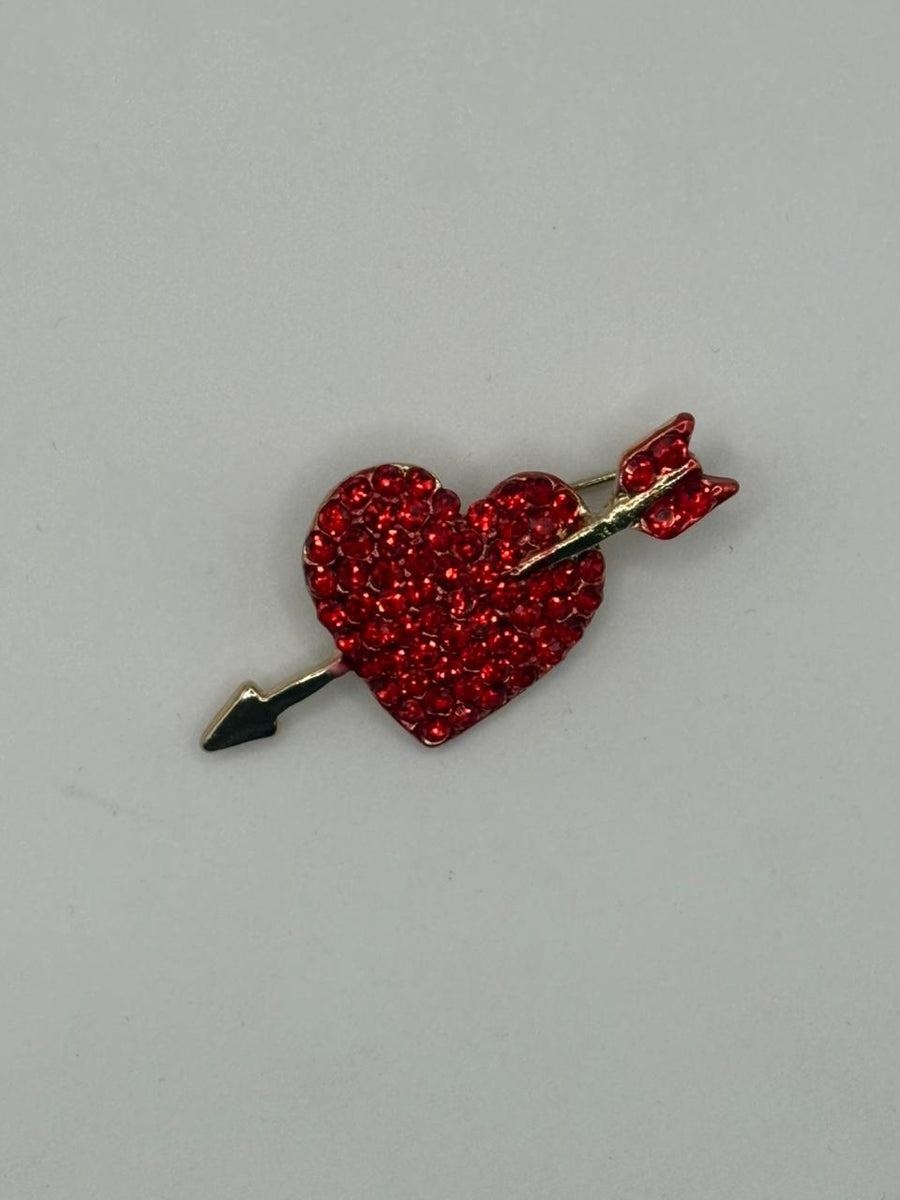 Cupid's Heart & Arrow Brooch | Red Crystal Pave Love Pin – product image | Petit Détail
