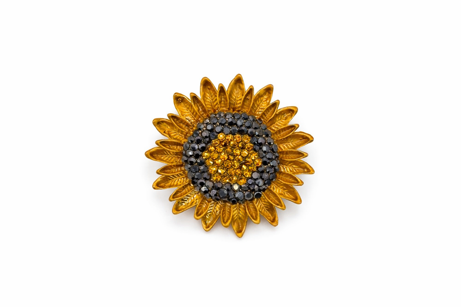 Antique Gold Sunflower Brooch with Paved Crystal Center Default Title Petit Détail Lebanon