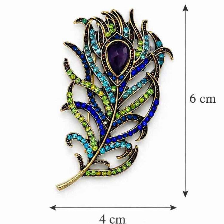 Antique-Style Crystal Peacock Feather Brooch Default Title Petit Détail Lebanon