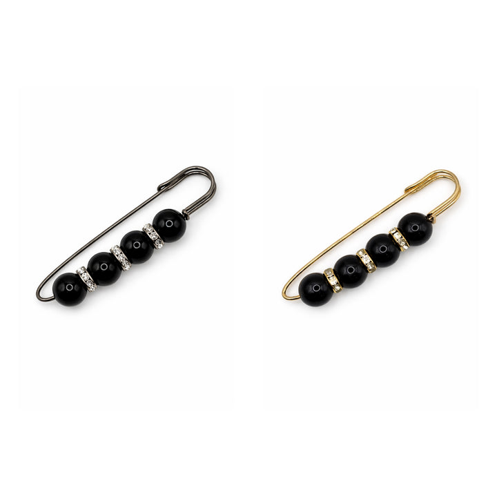Black Pearl & Crystal Safety Pin Brooch Petit Détail Lebanon