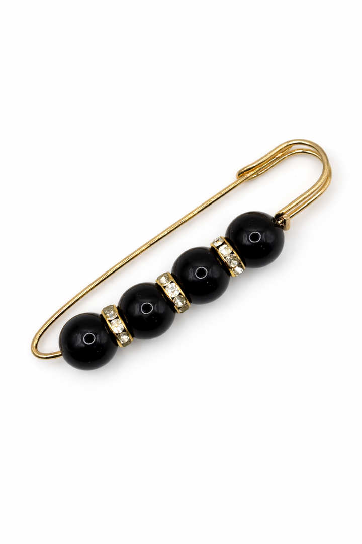 Black Pearl & Crystal Safety Pin Brooch Petit Détail Lebanon