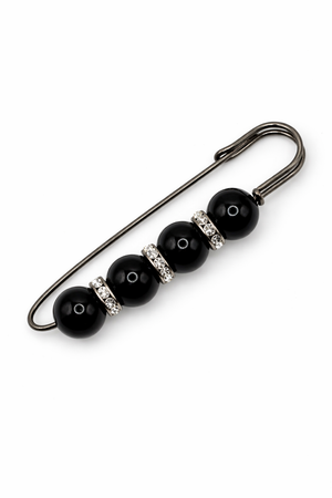 Black Pearl & Crystal Safety Pin Brooch Geometric Petit Détail Lebanon