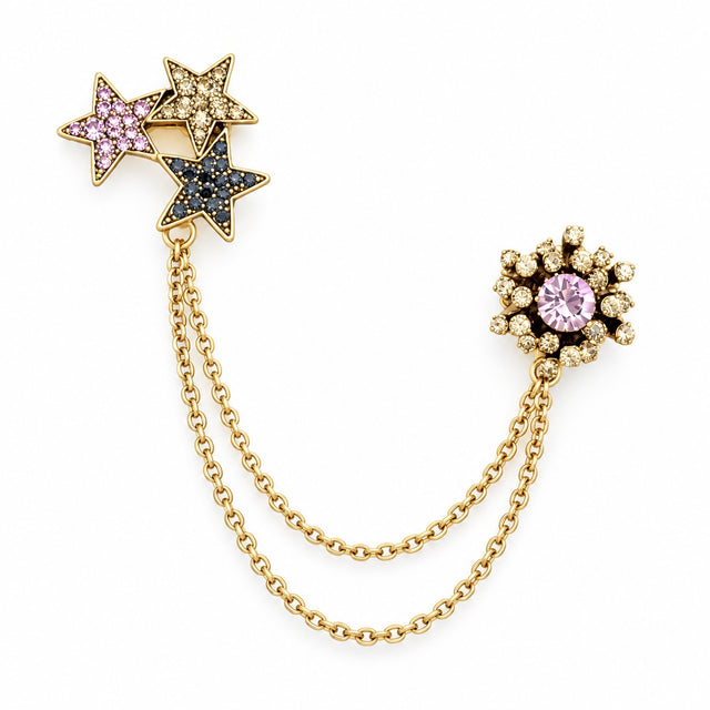 Celestial Crystal Star Chatelaine Brooch