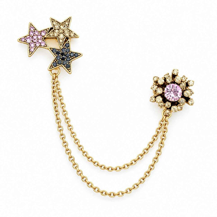 Celestial Crystal Star Chatelaine Brooch