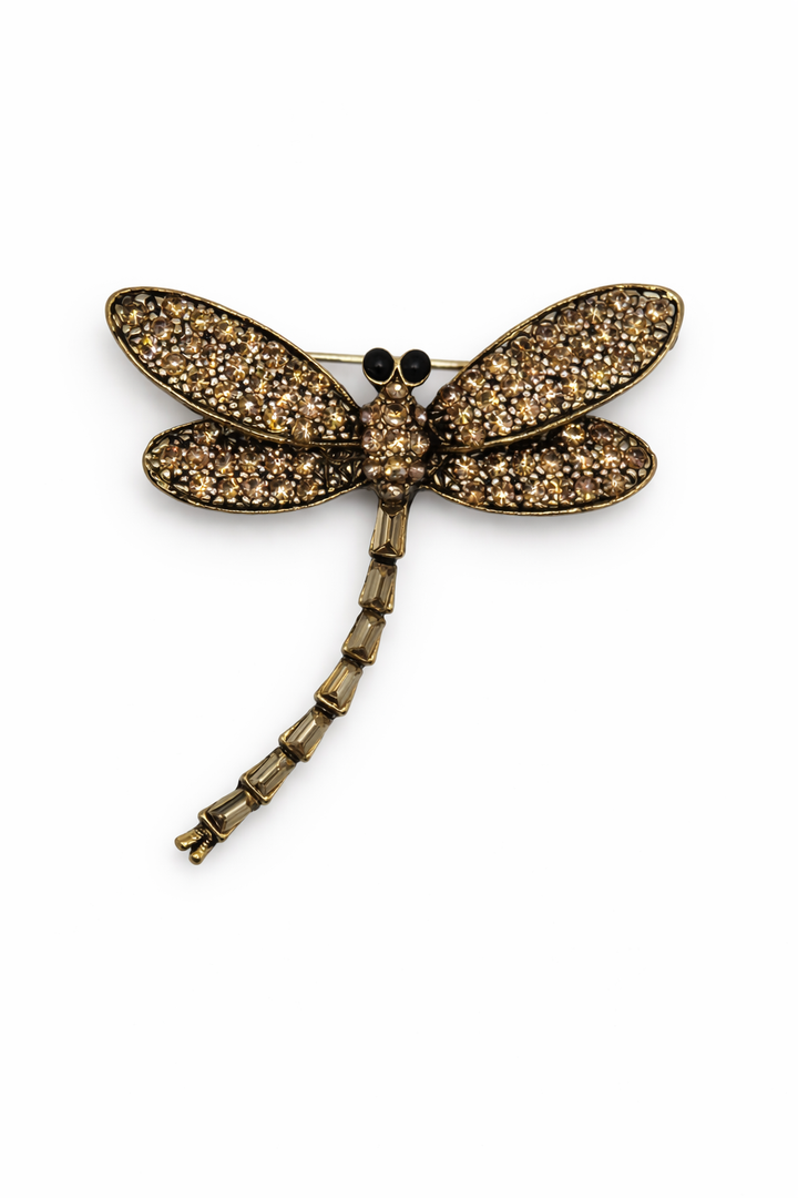 Champagne Crystal Dragonfly Brooch Default Title Petit Détail Lebanon