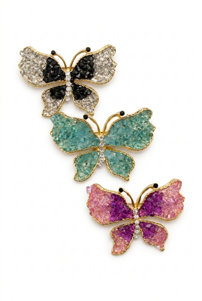 Crushed Crystal Butterfly Brooch Collection Petit Détail Lebanon