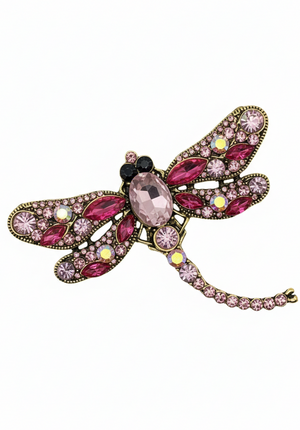 Crystal Dragonfly Statement Brooch – Available in 5 Colors Pink Petit Détail Lebanon
