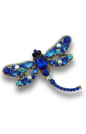 Crystal Dragonfly Statement Brooch – Available in 5 Colors Blue 2 Petit Détail Lebanon