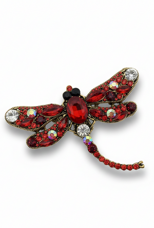 Crystal Dragonfly Statement Brooch – Available in 5 Colors Red Petit Détail Lebanon