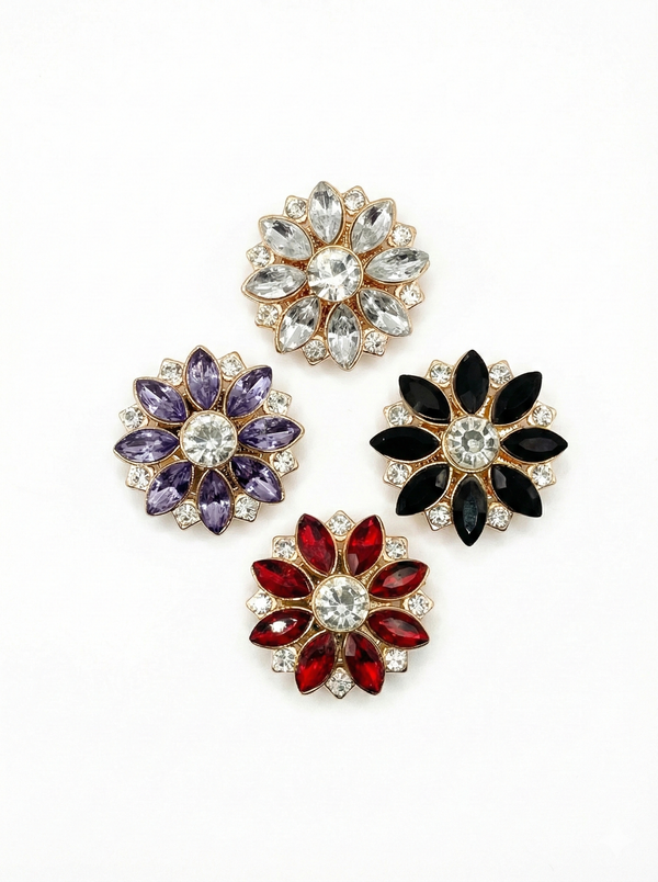 Crystal Flower Button Covers | Jewel-Tone Shirt Embellishments (2.5 cm) Brooch Petit Détail Lebanon