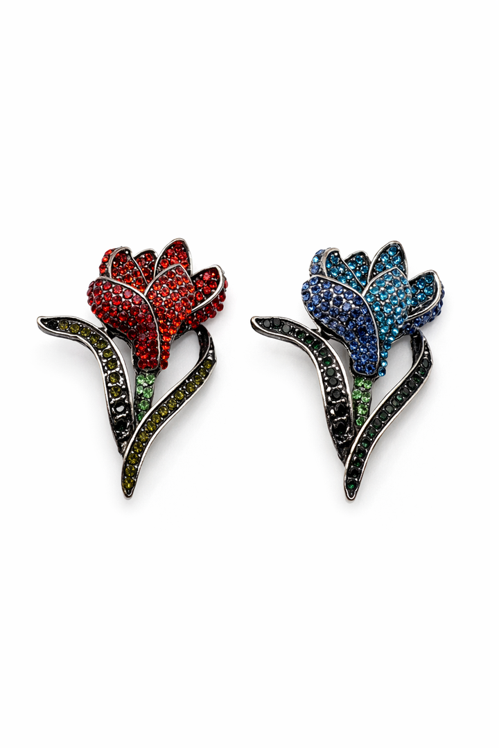 Crystal Pave Tulip Brooch (Red or Blue) Petit Détail Lebanon