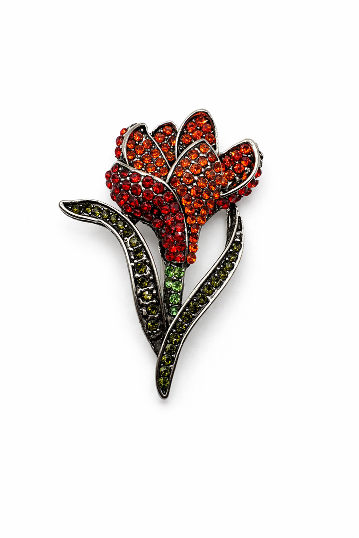 Crystal Pave Tulip Brooch (Red or Blue) Petit Détail Lebanon