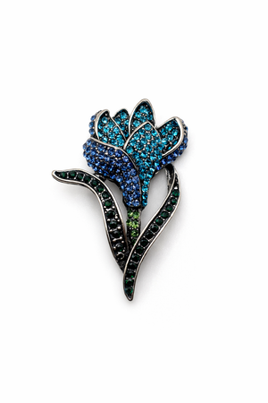 Crystal Pave Tulip Brooch (Red or Blue) Blue Petit Détail Lebanon
