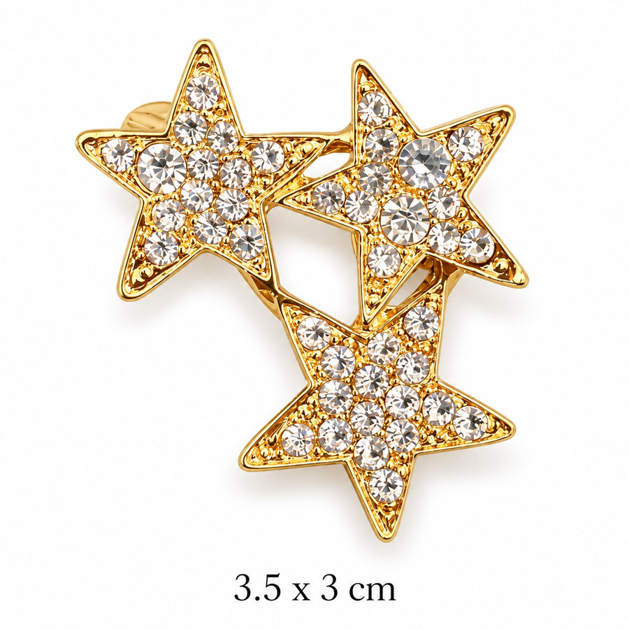 Gold-tone crystal star trio brooch, 3.5 x 3 cm