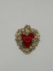 Red Enamel Sacred Heart Brooch | Gold Filigree Ex-Voto Pin (Medium or Large) – gold enamel, metal fashion jewelry, main product image, Petit Détail