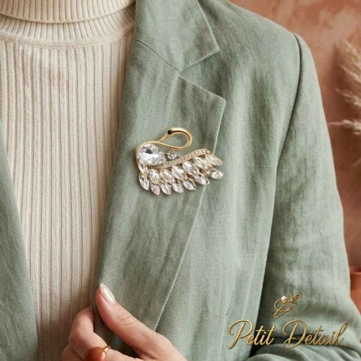 Elegant Gold & Crystal Swan Brooch Petit Détail Lebanon