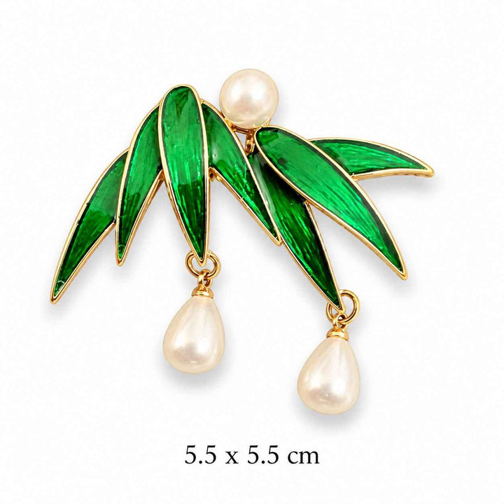 Emerald Pearl Leaf Brooch
