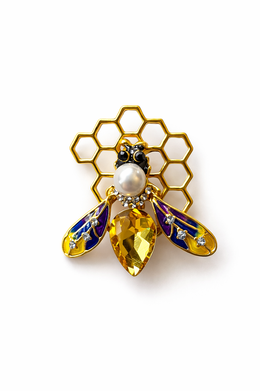 Enamel Bee on Honeycomb Brooch Default Title Petit Détail Lebanon