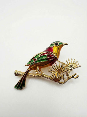 Enamel Bird on Pine Branch Brooch Default Title Petit Détail Lebanon