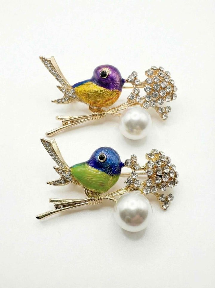 Enamel Bird with Pearl & Crystals Brooch Petit Détail Lebanon