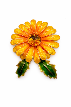 Enamel Daisy Flower Brooch Orange Petit Détail Lebanon